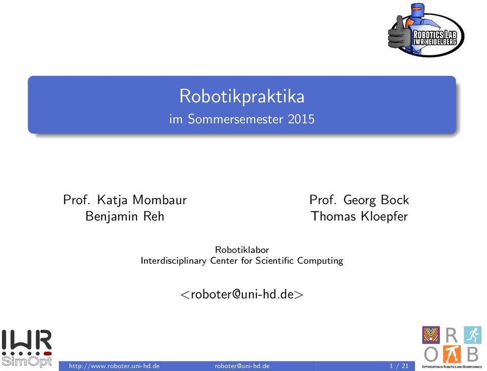 Georg Bock Thomas Kloepfer Robotiklabor Interdisciplinary