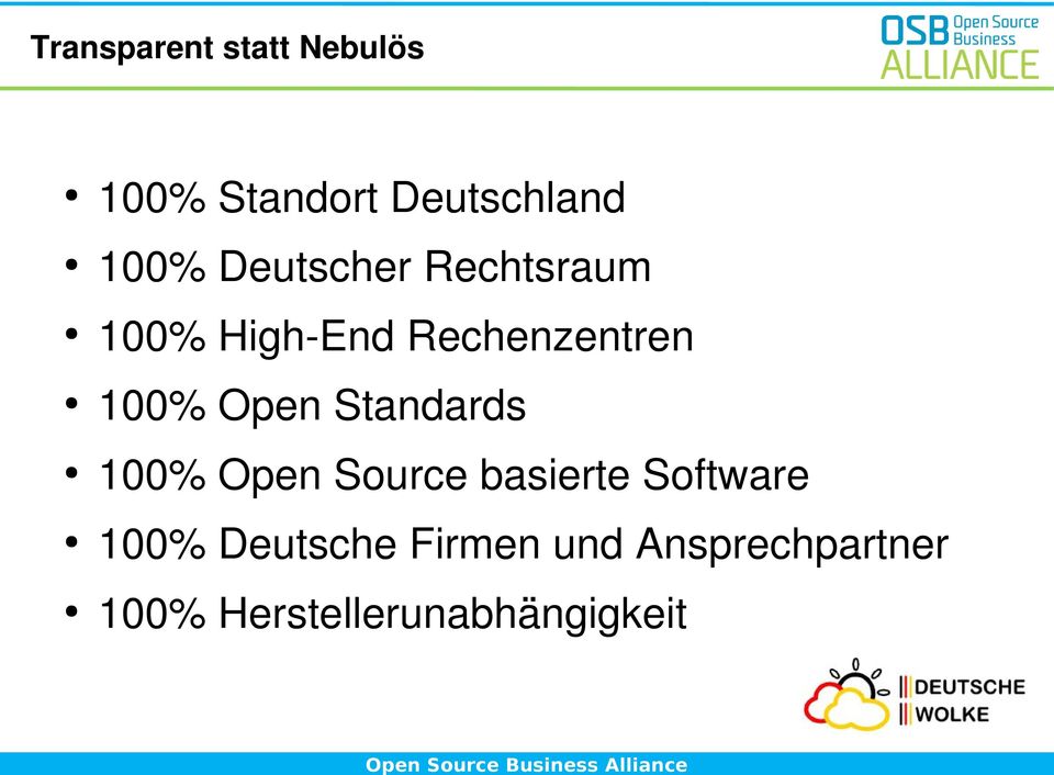 Open Standards 100% Open Source basierte Software 100%