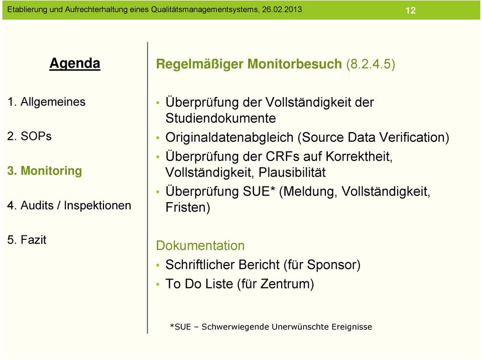 Verification) Überprüfung der CRFs auf Korrektheit, Vollständigkeit, Plausibilität Überprüfung