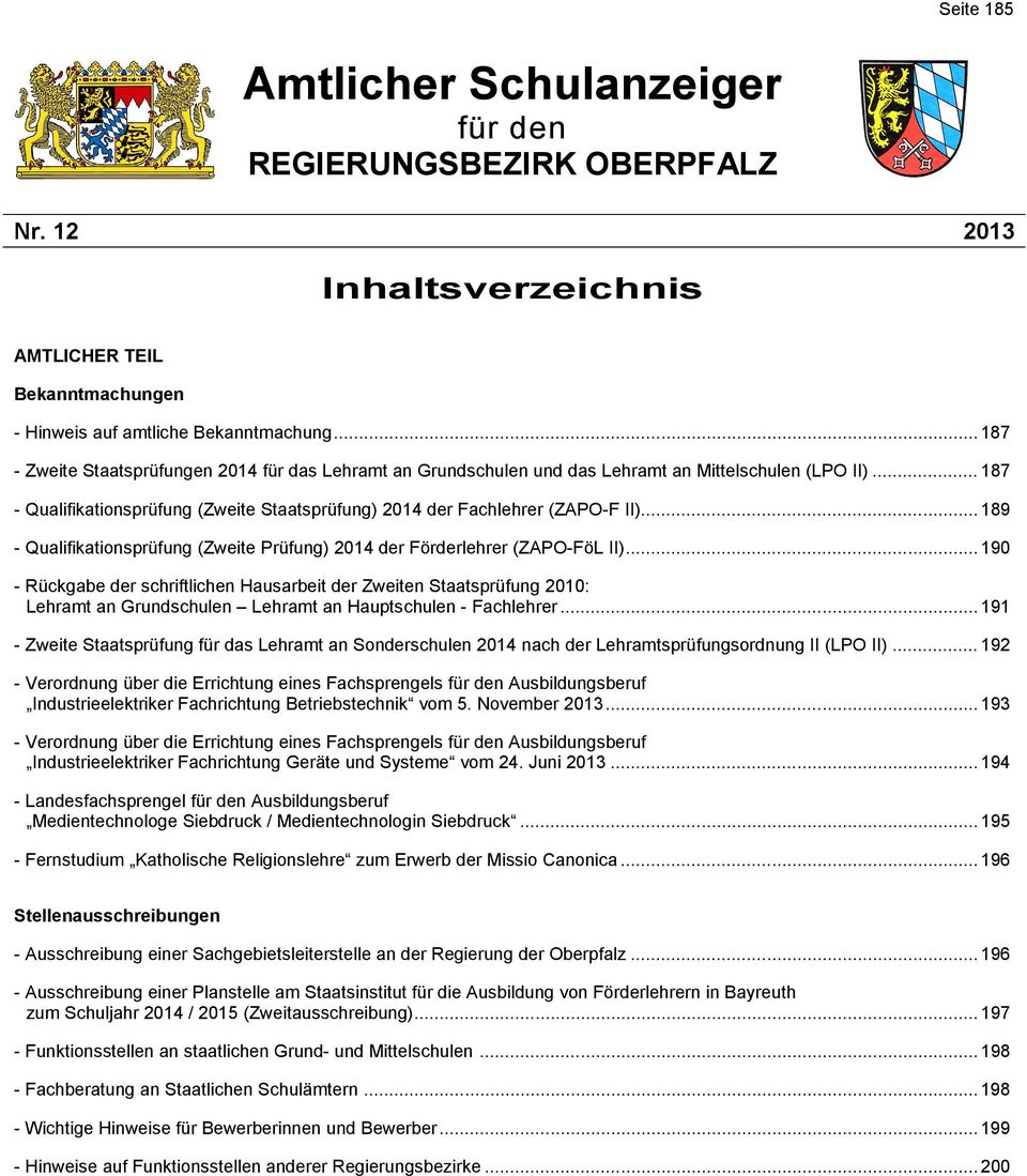 .. 189 - Qualifikationsprüfung (Zweite Prüfung) 2014 der Förderlehrer (ZAPO-FöL II).