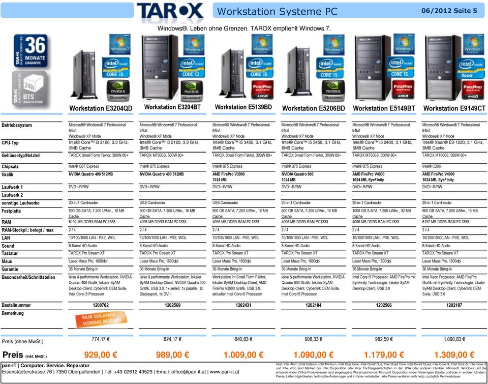 1 GHz, 8MB Gehäusetyp/Netzteil TAROX Small Form Faktor, 300W 80+ TAROX MT600S, 500W 80+ TAROX Small Form Faktor, 300W 80+ TAROX Small Form Faktor, 300W 80+ TAROX MT600S, 350W 80+ TAROX MT600S, 500W
