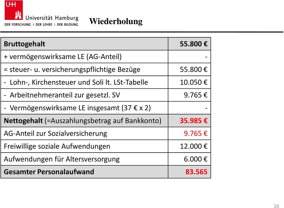 765 - Vermögenswirksame LE insgesamt (37 x 2) - Nettogehalt(=Auszahlungsbetrag auf Bankkonto) 35.