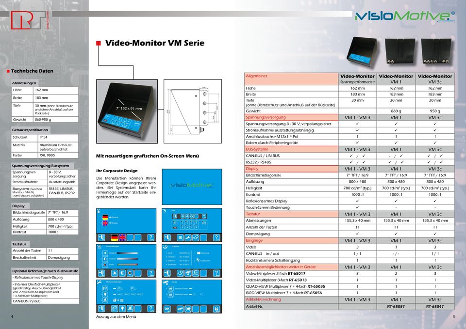 Bussystem (zwischen Monitor + VMUX) (zum Software aufspielen) RS485, LINBUS, CANBUS, RS Höhe 6 mm 6 mm 6 mm Breite 8 mm 8 mm 8 mm Tiefe (ohne Blendschutz und Anschluß auf der Rückseite) 0 mm 0 mm 0