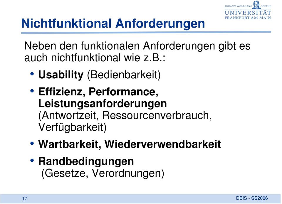 : Usability (Bedienbarkeit) Effizienz, Performance, Leistungsanforderungen