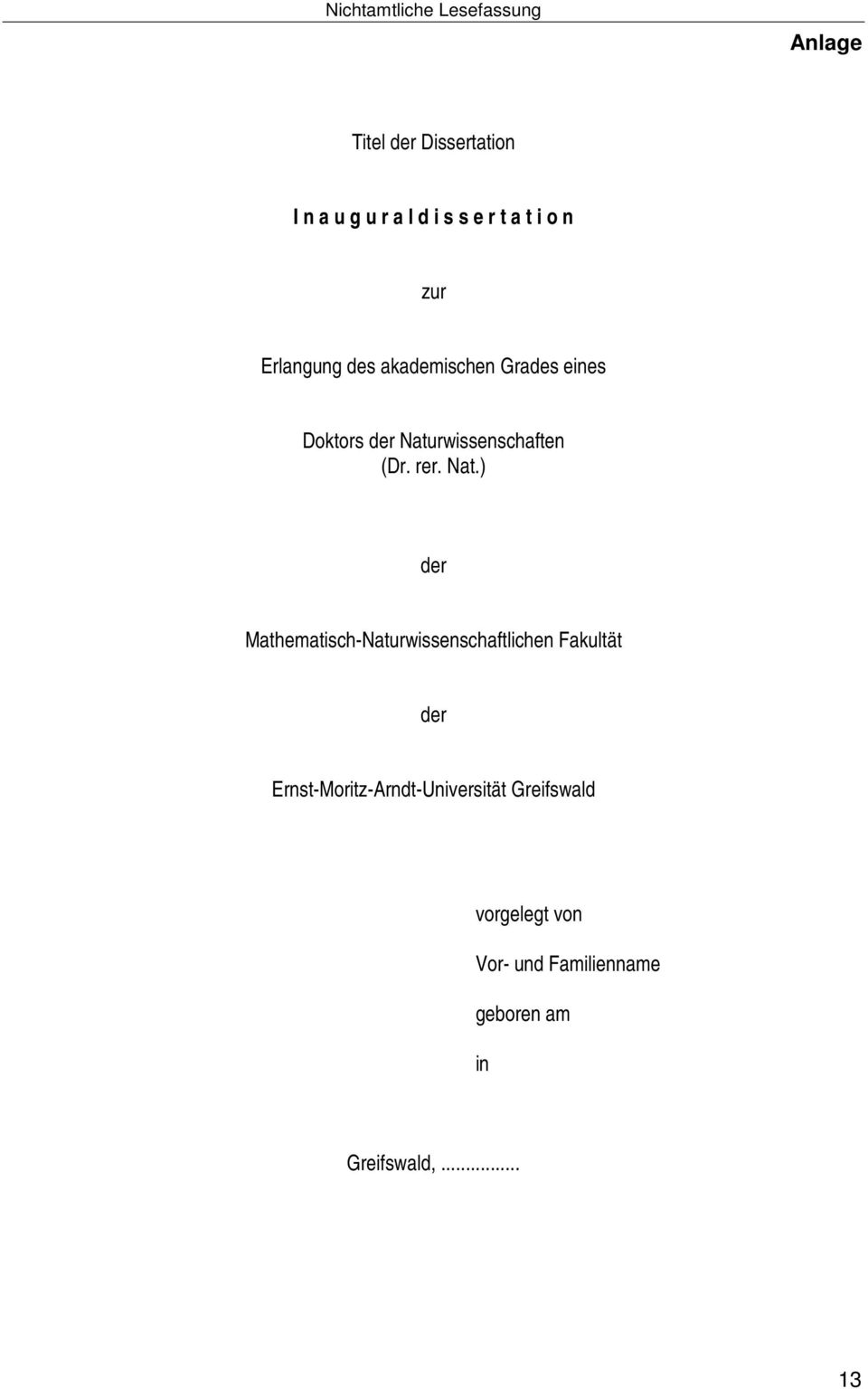 Nat.) der Mathematisch-Naturwissenschaftlichen Fakultät der