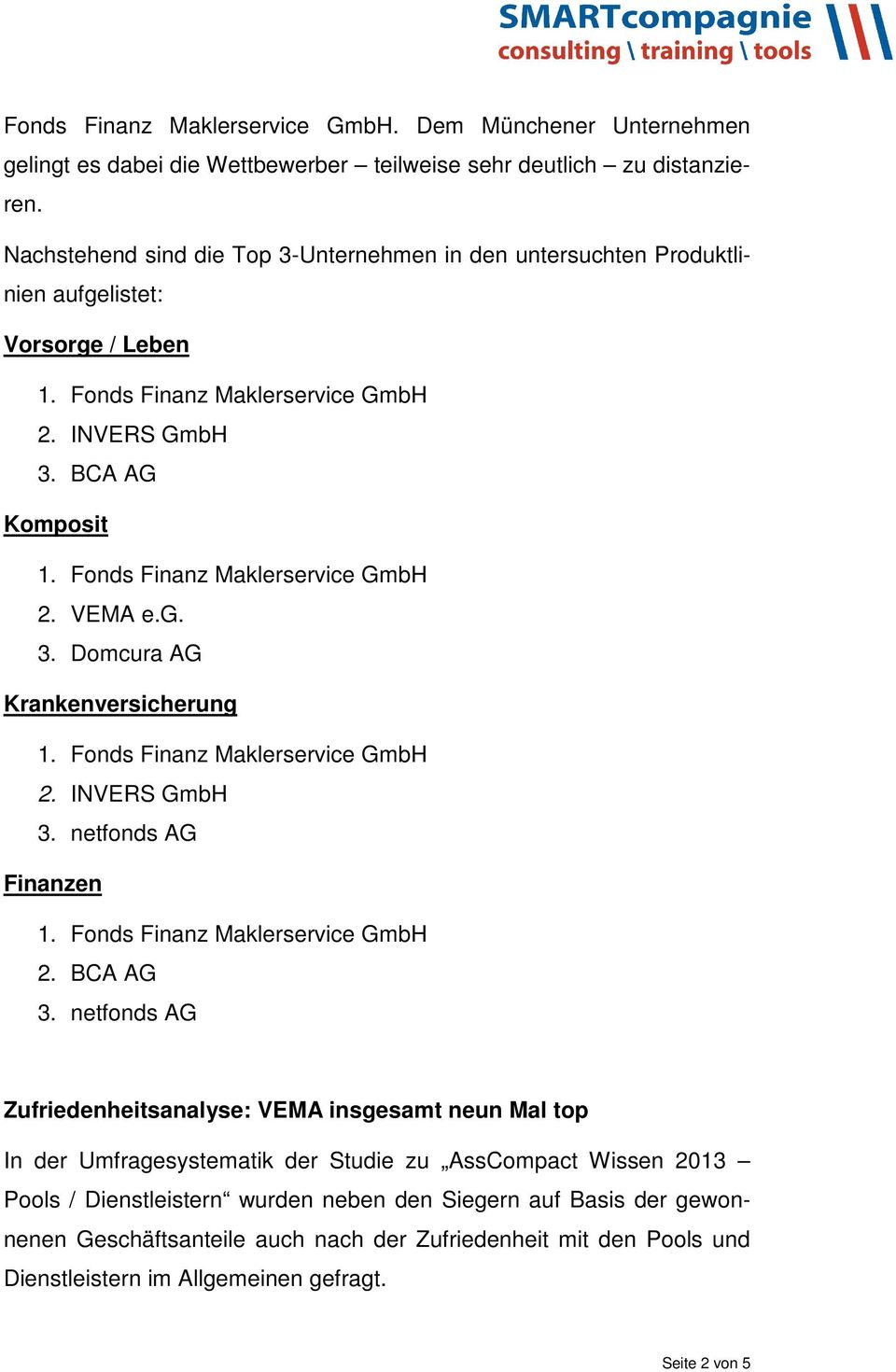 INVERS GmbH 3. netfonds AG Finanzen 2. BCA AG 3.