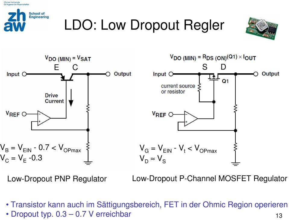 Low-Dropout P-Channel MOSFET Regulator Transistor kann auch im