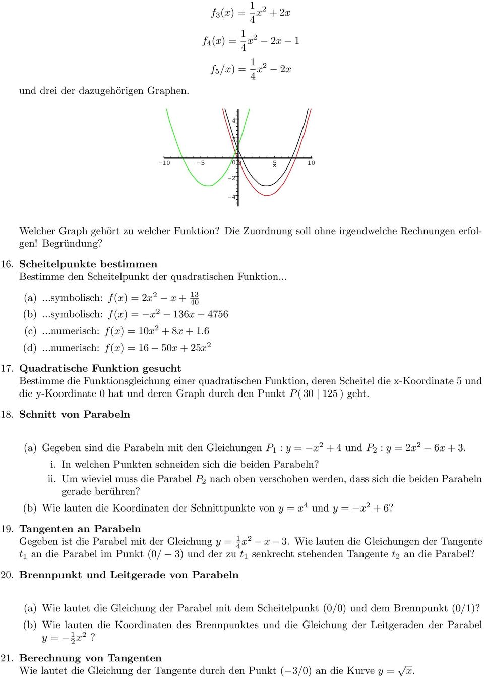 ..numerisch: f(x) = 10x 2 + 8x + 1.6 (d)...numerisch: f(x) = 16 50x + 25x 2 17.