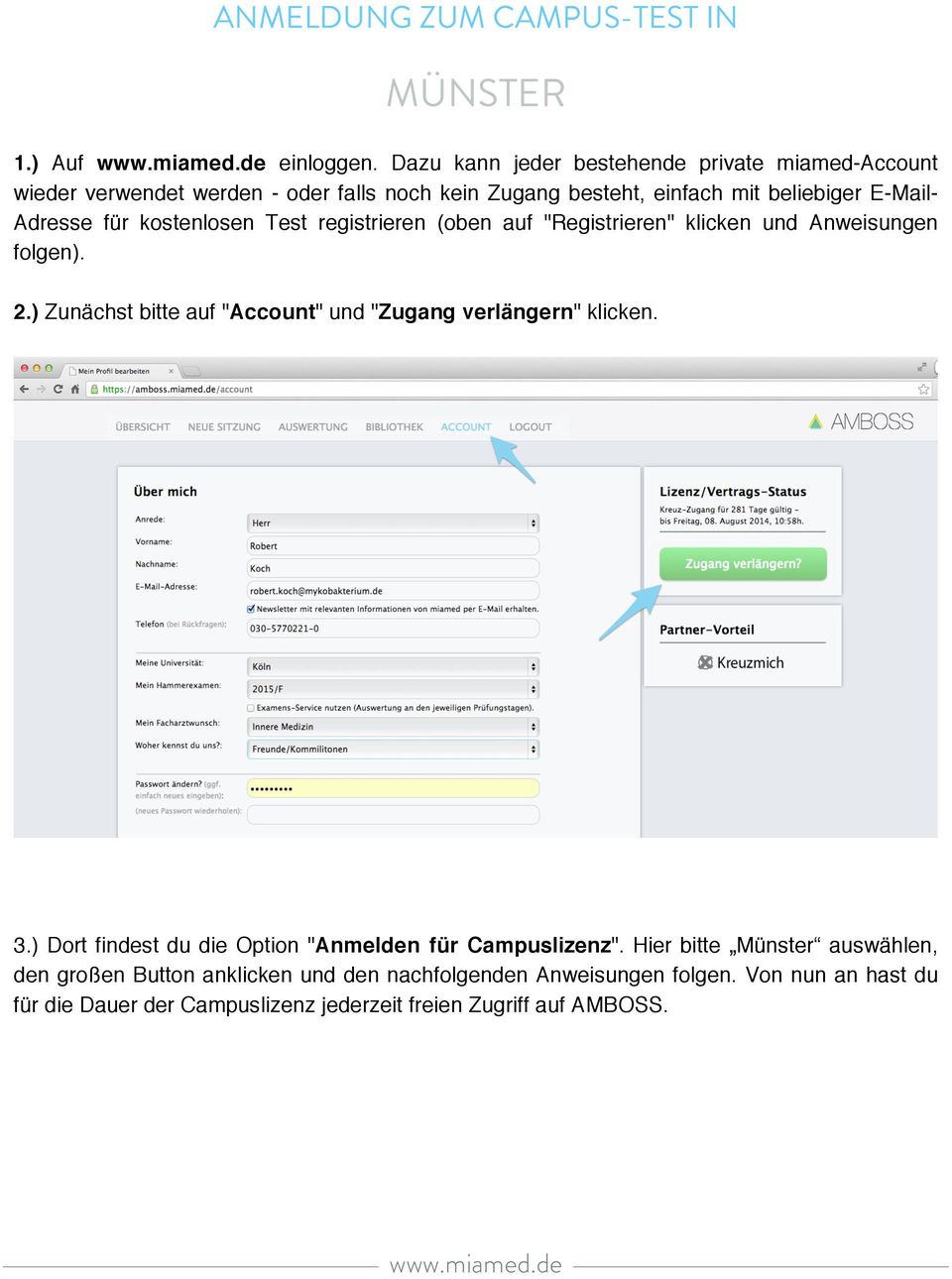 für kostenlosen Test registrieren (oben auf "Registrieren" klicken und Anweisungen folgen). 2.