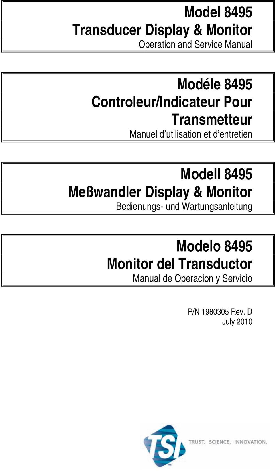 Modell 8495 Meßwandler Display & Monitor Bedienungs- und Wartungsanleitung Modelo