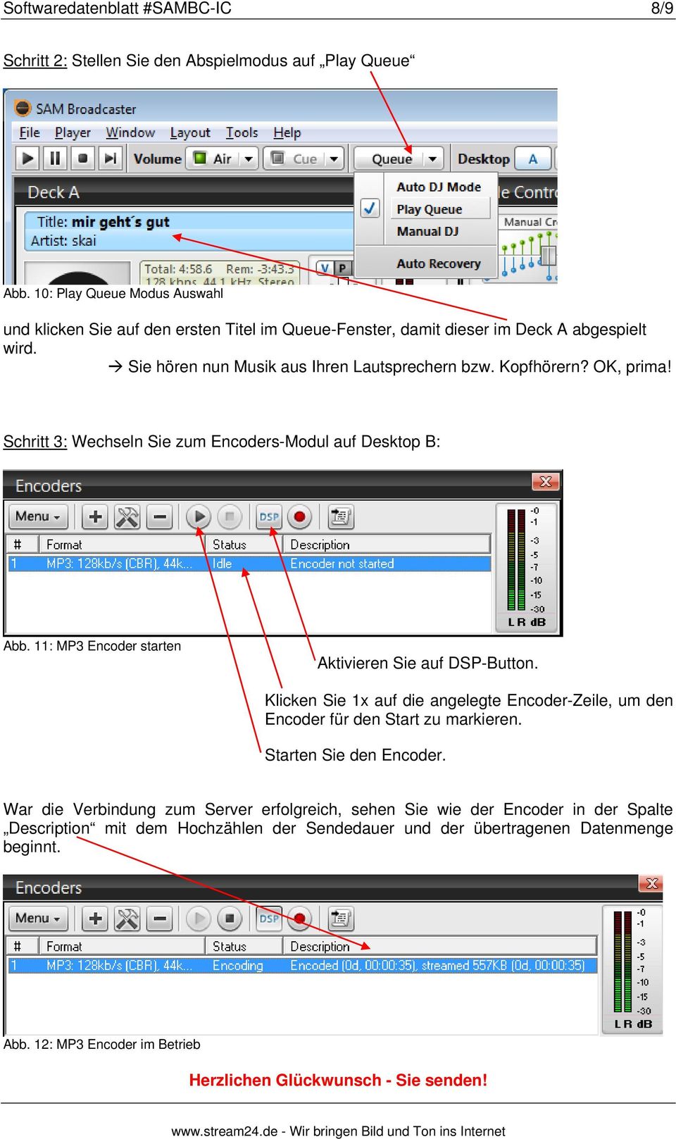OK, prima! Schritt 3: Wechseln Sie zum Encoders-Modul auf Desktop B: Abb. 11: MP3 Encoder starten Aktivieren Sie auf DSP-Button.