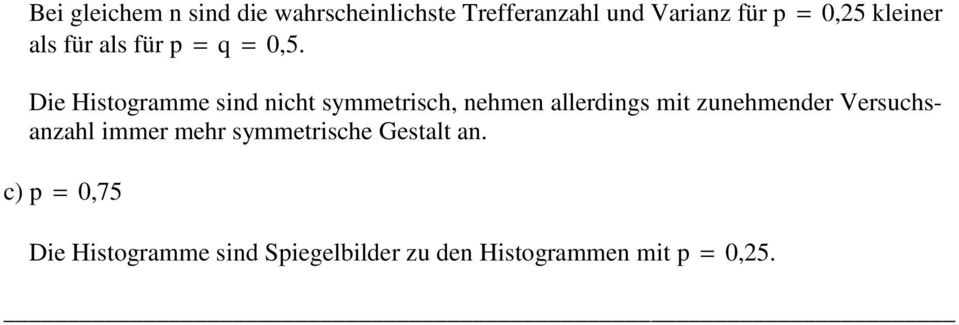 Die Histogramme sind nicht symmetrisch, nehmen allerdings mit zunehmender