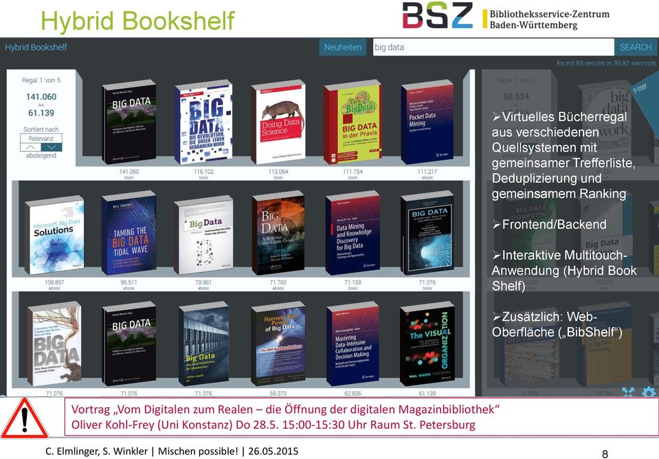 Book Shelf) Zusätzlich: Web- Oberfläche ( BibShelf ) Vortrag Vom Digitalen zum Realen die Öffnung der