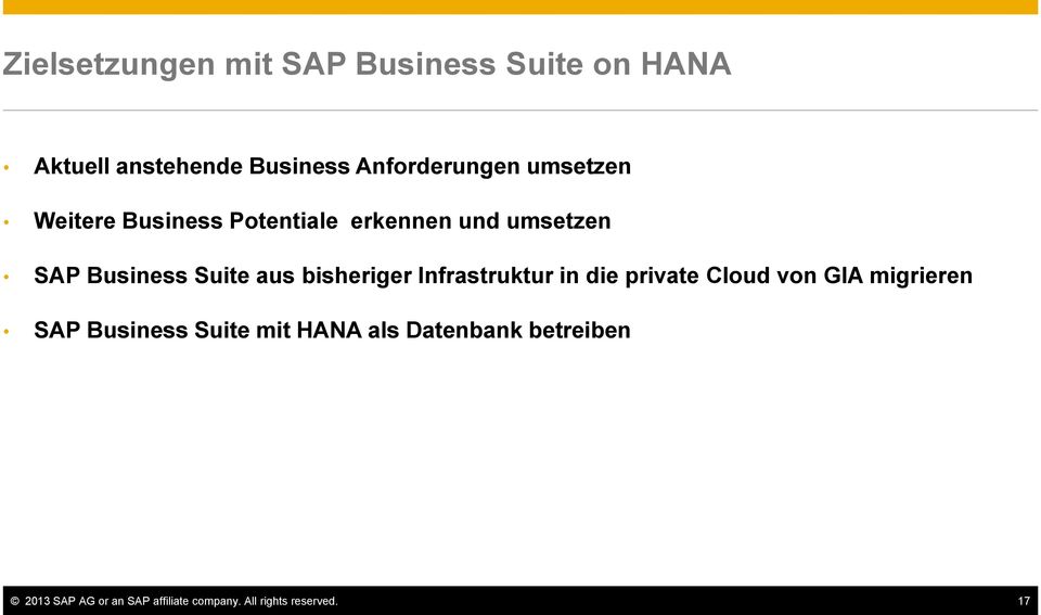 bisheriger Infrastruktur in die private Cloud von GIA migrieren SAP Business Suite mit
