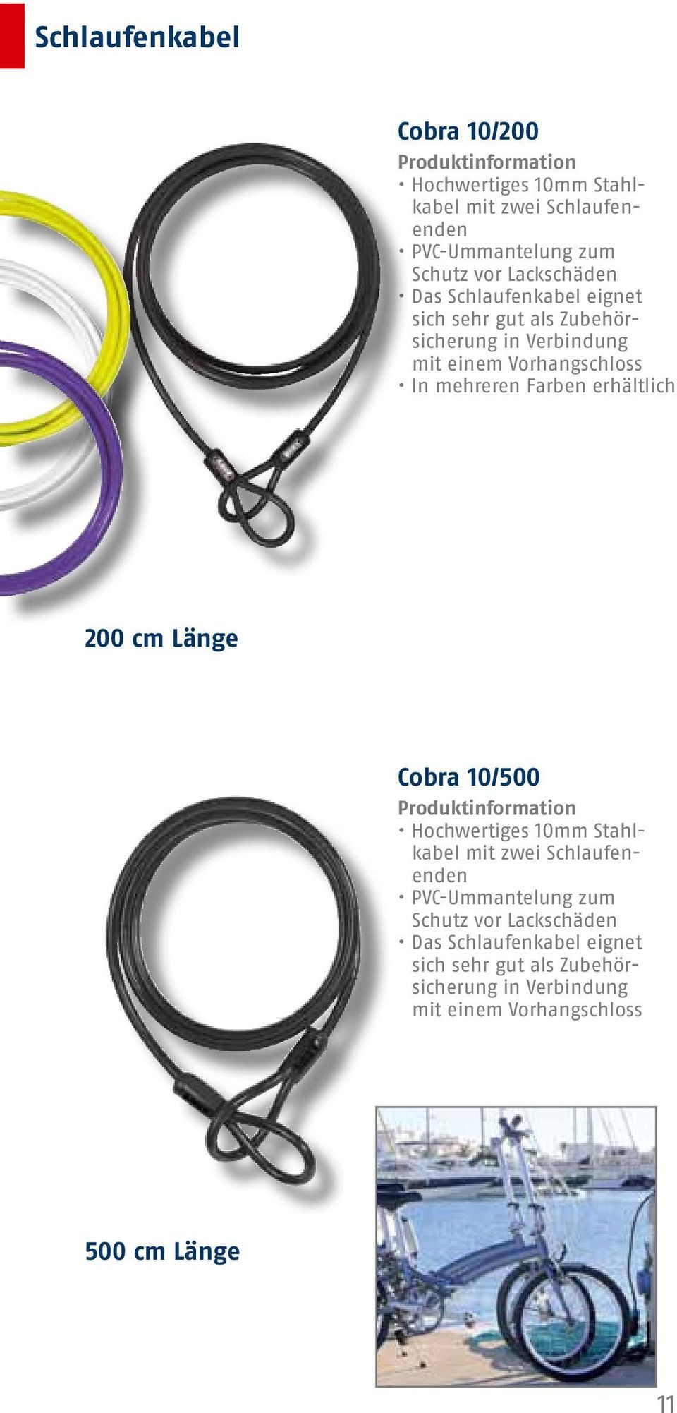 mehreren Farben erhältlich 200 cm Länge Cobra 10/500 Hochwertiges 10mm Stahlkabel mit zwei Schlaufenenden PVC-Ummantelung