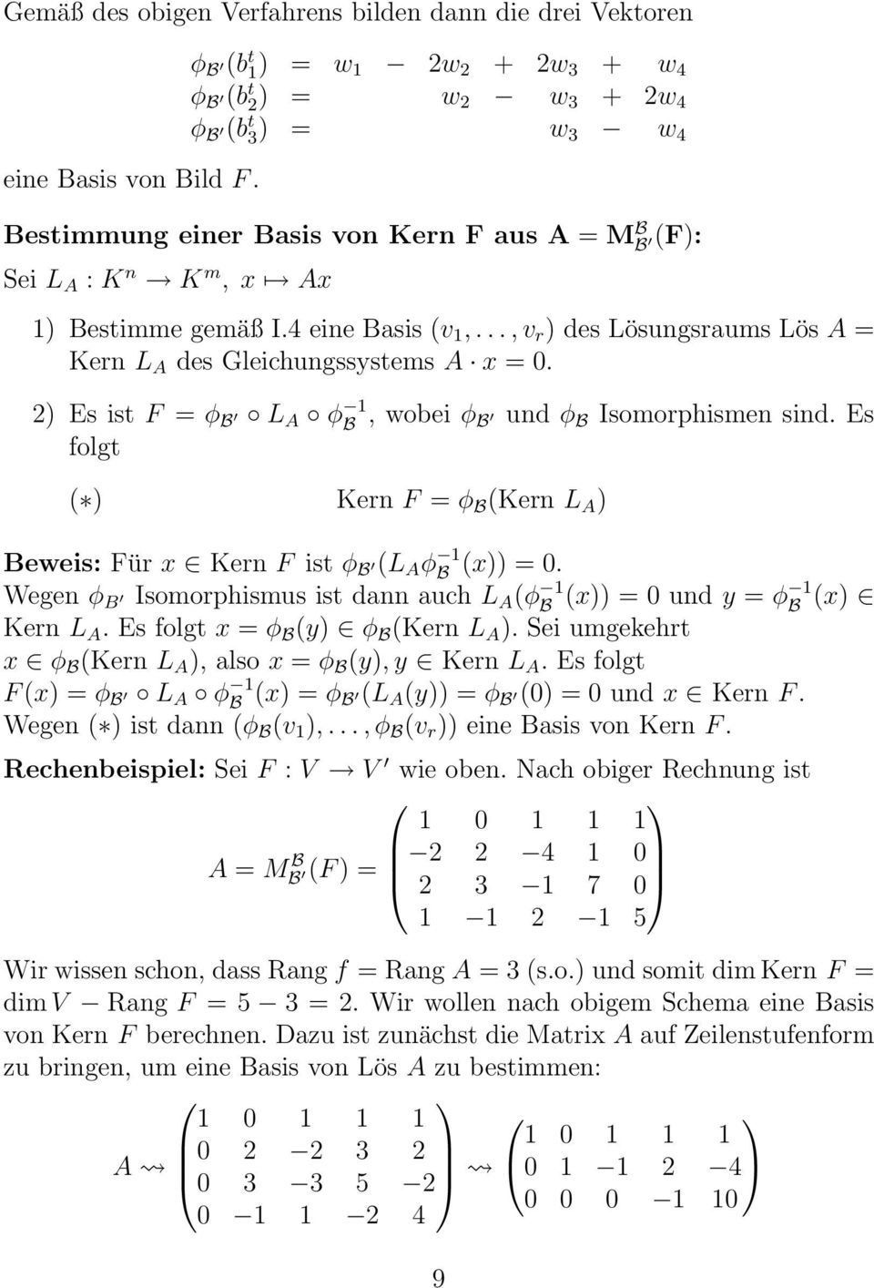 .., v r ) des Lösungsraums Lös A = Kern L A des Gleichungssystems A x = 0.