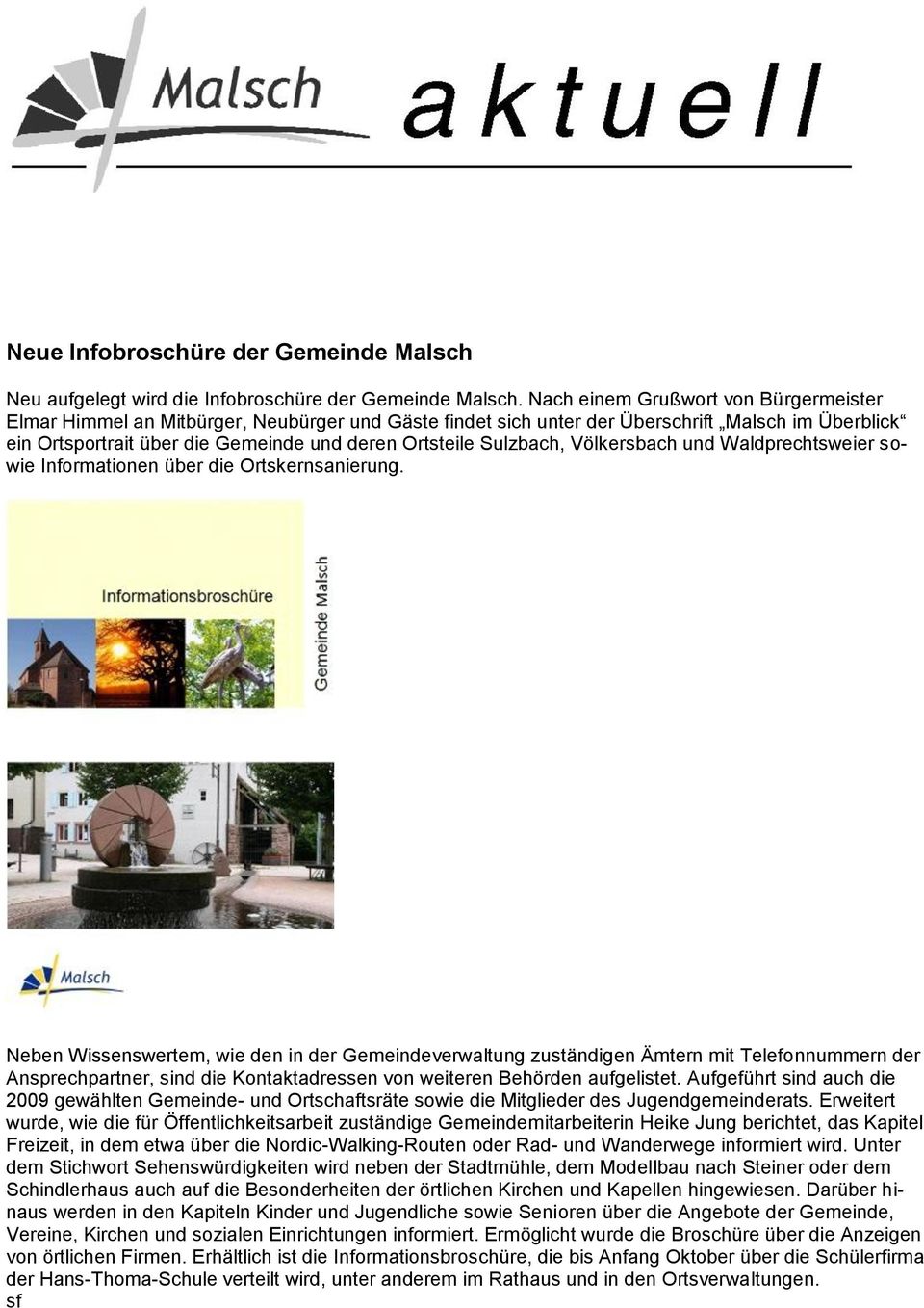 Sulzbach, Völkersbach und Waldprechtsweier sowie Informationen über die Ortskernsanierung.