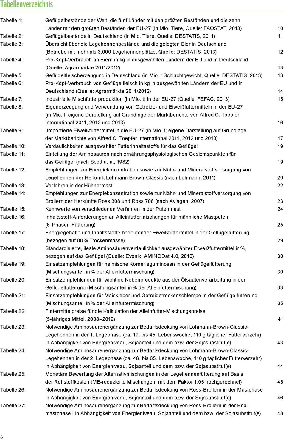 Tiere, Quelle: DESTATIS, 2011) 11 Tabelle 3: Übersicht über die Legehennenbestände und die gelegten Eier in Deutschland (Betriebe mit mehr als 3.