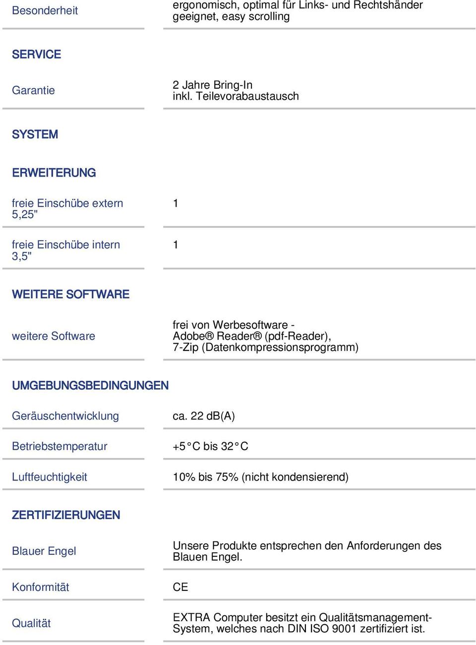 (pdf-reader), 7-Zip (Datenkompressionsprogramm) UMGEBUNGSBEDINGUNGEN Geräuschentwicklung ca.