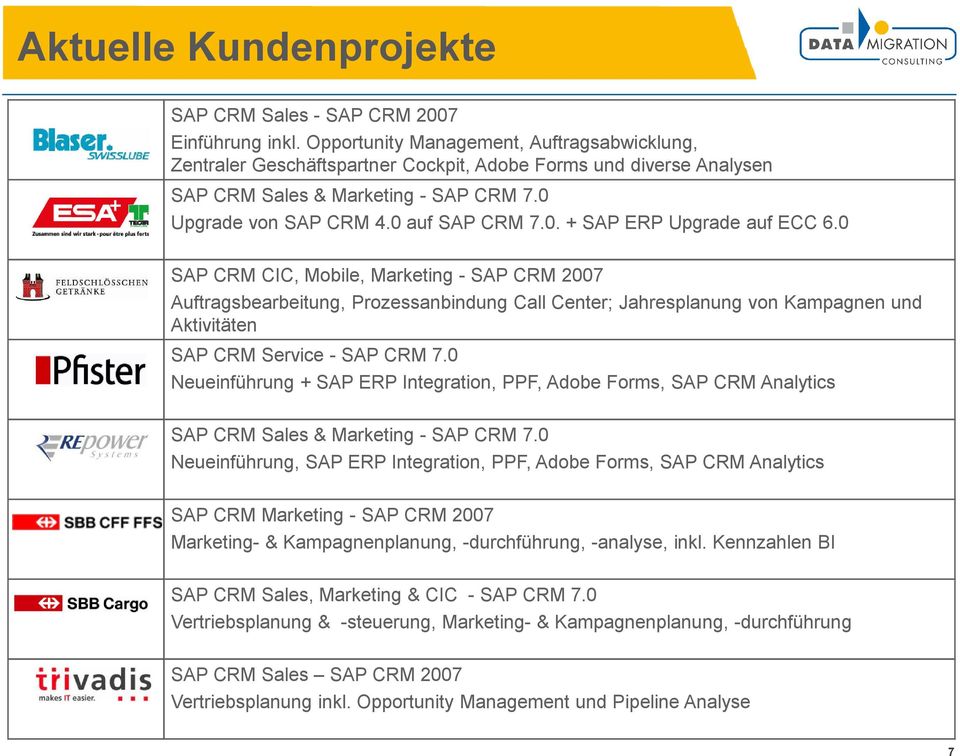0 SAP CRM CIC, Mobile, Marketing - SAP CRM 2007 Auftragsbearbeitung, Prozessanbindung Call Center; Jahresplanung von Kampagnen und Aktivitäten SAP CRM Service - SAP CRM 7.