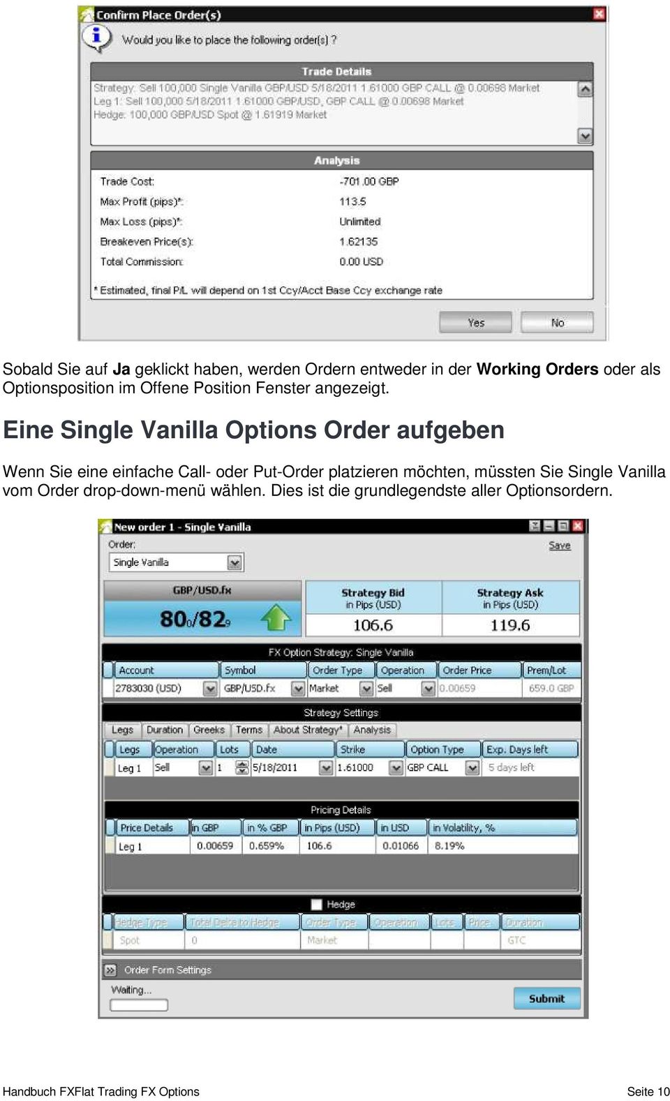 Eine Single Vanilla Options Order aufgeben Wenn Sie eine einfache Call- oder Put-Order platzieren