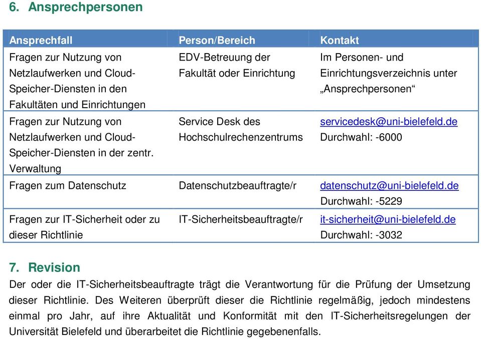 de Durchwahl: -6000 Speicher-Diensten in der zentr. Verwaltung Fragen zum Datenschutz Datenschutzbeauftragte/r datenschutz@uni-bielefeld.