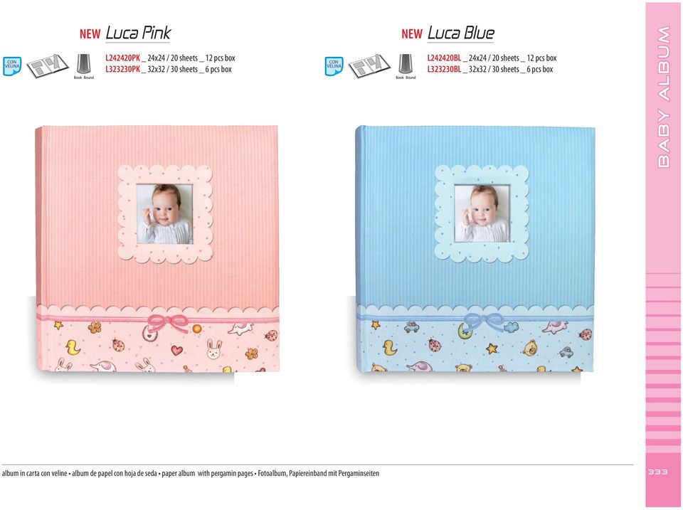 Album Coccole blu e rosa 24x24 per 20 pagine Neonati 