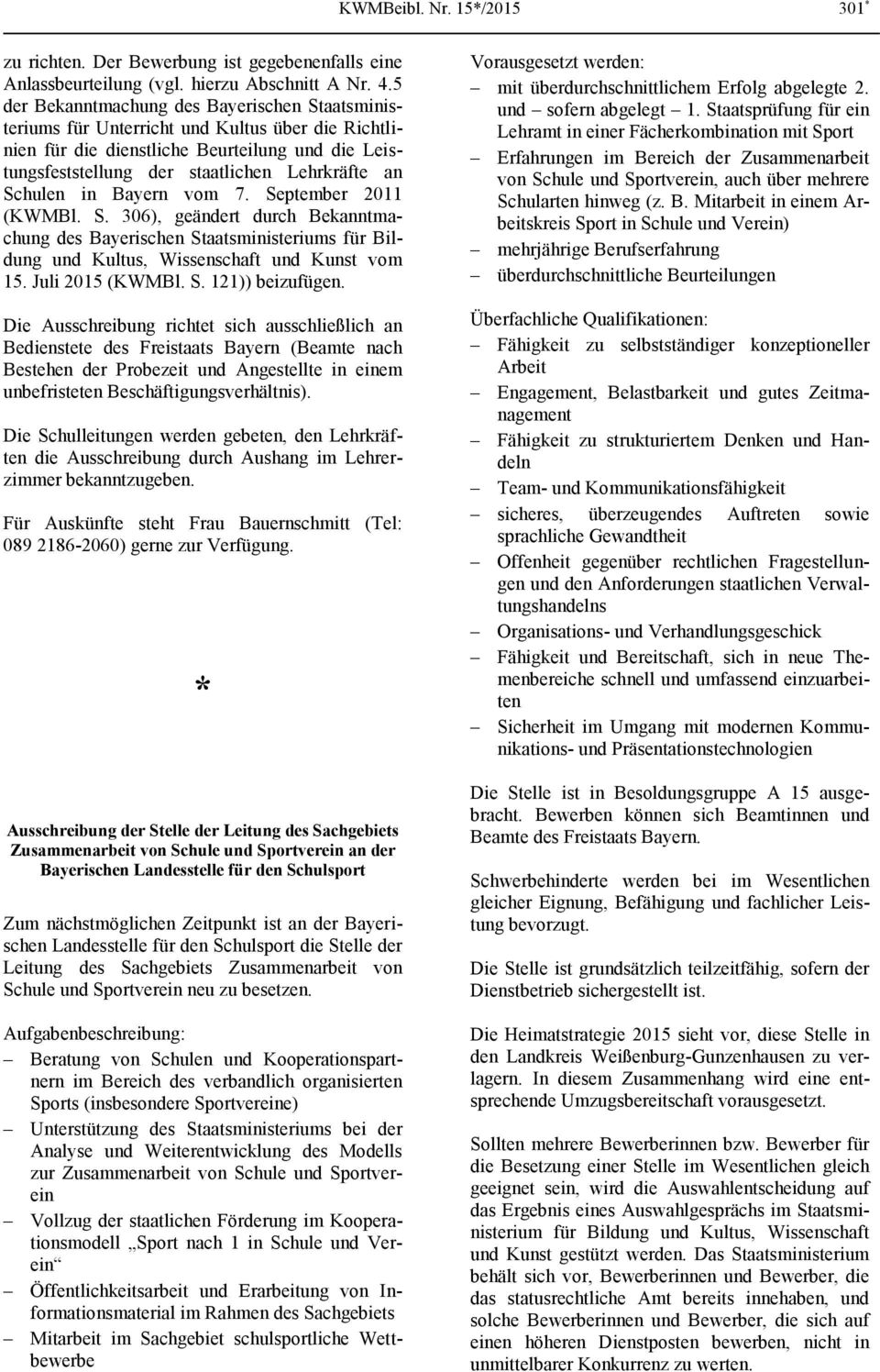 Beiblatt Zum Amtsblatt Des Bayerischen Staatsministeriums Für