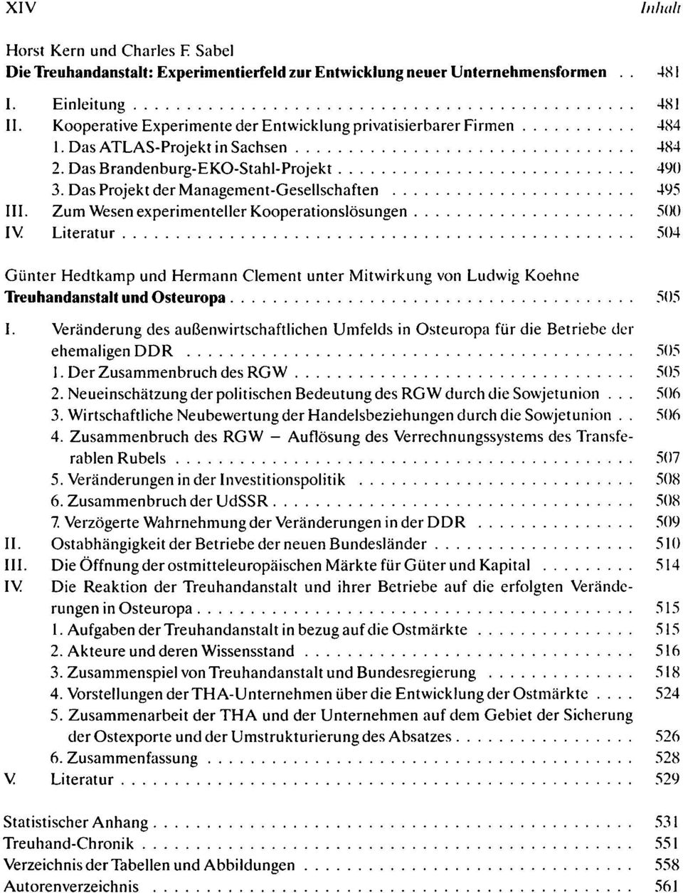 Zum Wesen experimenteller Kooperationslösungen 500 IV Literatur 504 Günter Hedtkamp und Hermann Clement unter Mitwirkung von Ludwig Koehne Treuhandanstalt und Osteuropa 505 I.