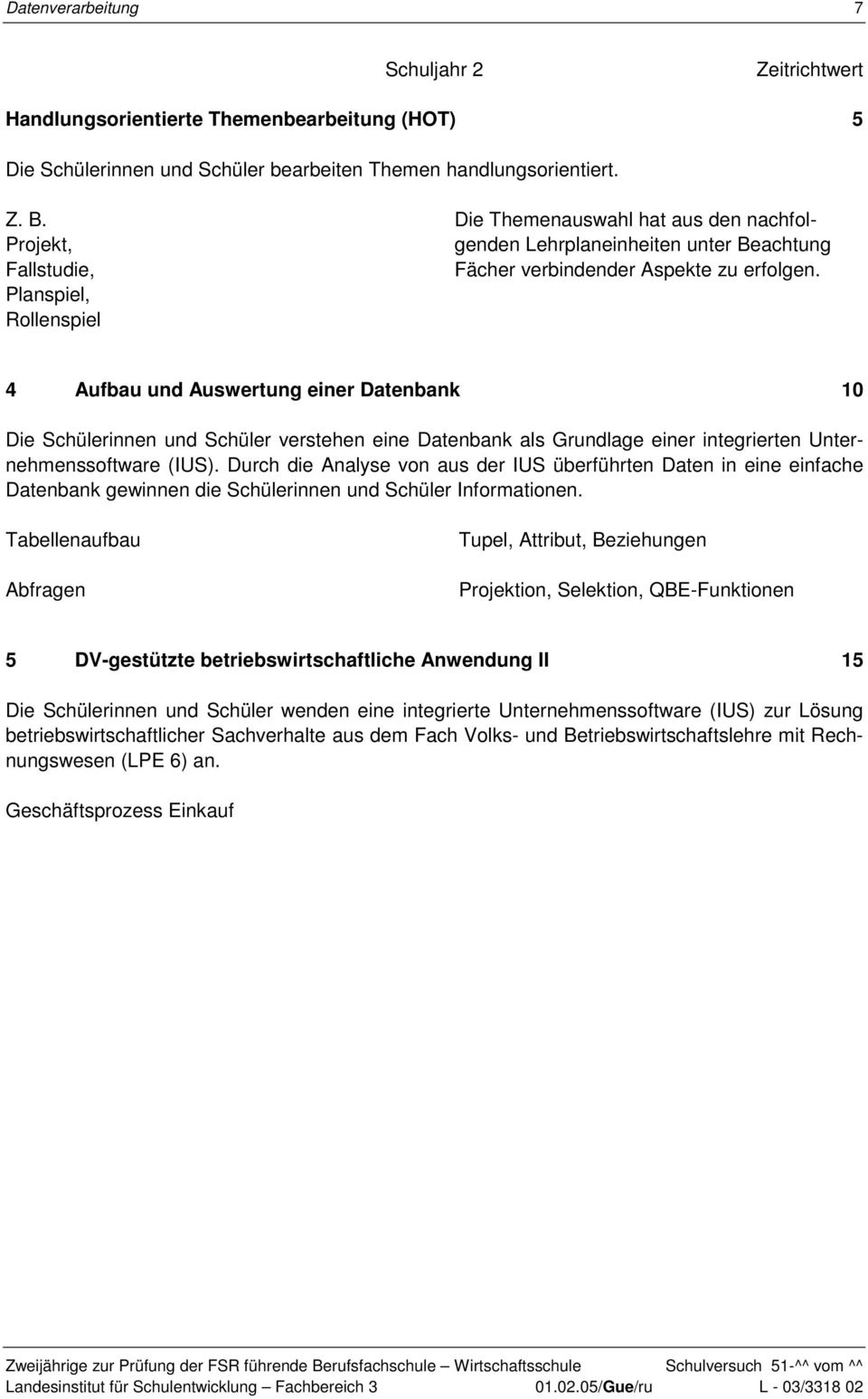 4 Aufbau und Auswertung einer Datenbank 10 Die Schülerinnen und Schüler verstehen eine Datenbank als Grundlage einer integrierten Unternehmenssoftware (IUS).