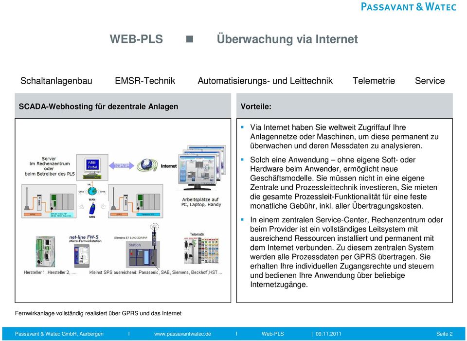 Sie müssen nicht in eine eigene Zentrale und Prozessleittechnik investieren, Sie mieten die gesamte Prozessleit-Funktionalität für eine feste monatliche Gebühr, inkl. aller Übertragungskosten.