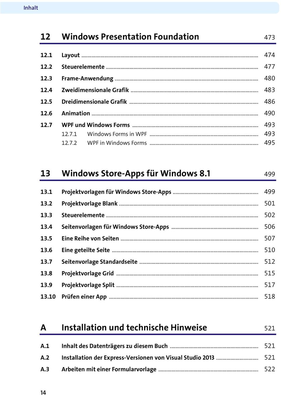 .. 499 13.2 Projektvorlage Blank... 501 13.3 Steuerelemente... 502 13.4 Seitenvorlagen für Windows Store-Apps... 506 13.5 Eine Reihe von Seiten... 507 13.6 Eine geteilte Seite... 510 13.