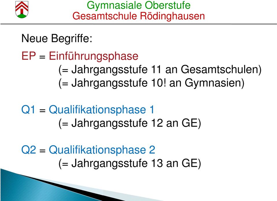 an Gymnasien) Q1 = Qualifikationsphase 1 (= Jahrgangsstufe