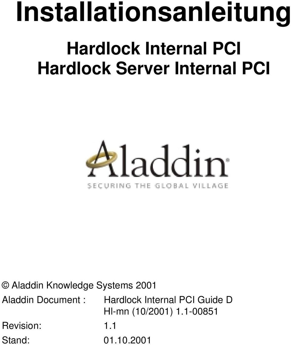 Systems 2001 Aladdin Document : Hardlock Internal
