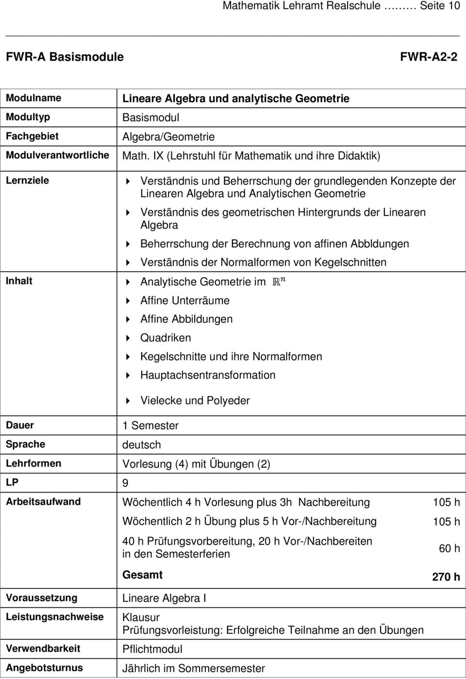 Linearen Algebra Beherrschung der Berechnung von affinen Abbldungen Verständnis der Normalformen von Kegelschnitten Analytische Geometrie im Affine Unterräume Affine Abbildungen Quadriken