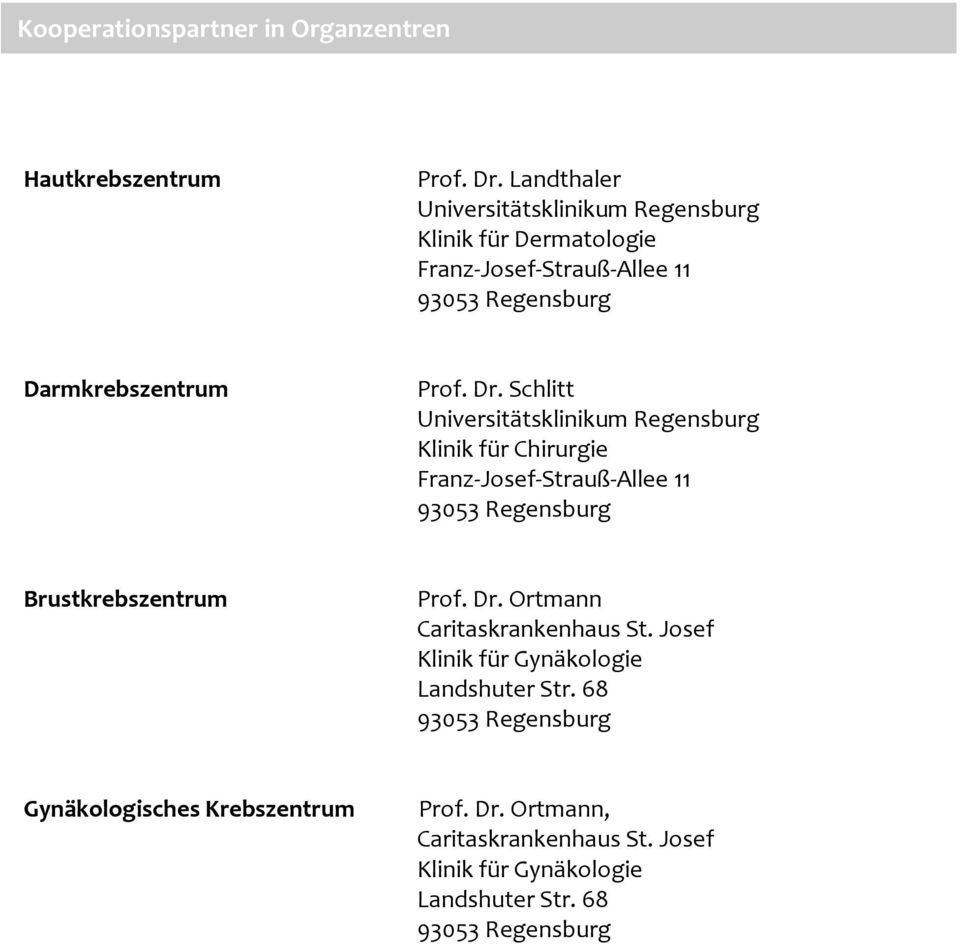 Schlitt Universitätsklinikum Regensburg Klinik für Chirurgie Franz Josef Strauß Allee 11 93053 Regensburg Brustkrebszentrum Prof. Dr.