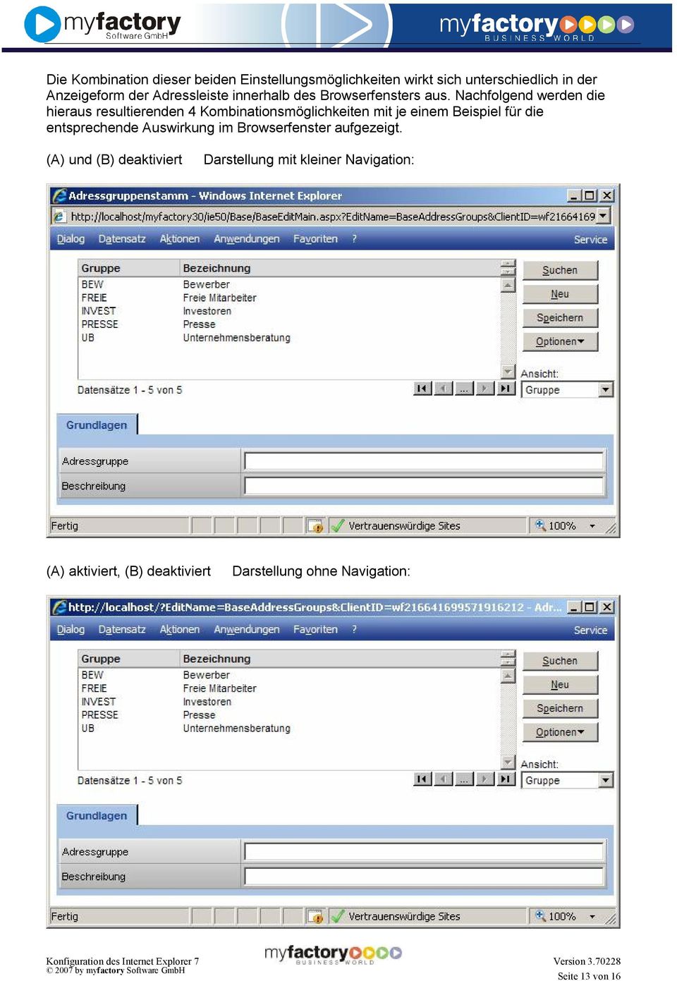 Nachfolgend werden die hieraus resultierenden 4 Kombinationsmöglichkeiten mit je einem Beispiel für die