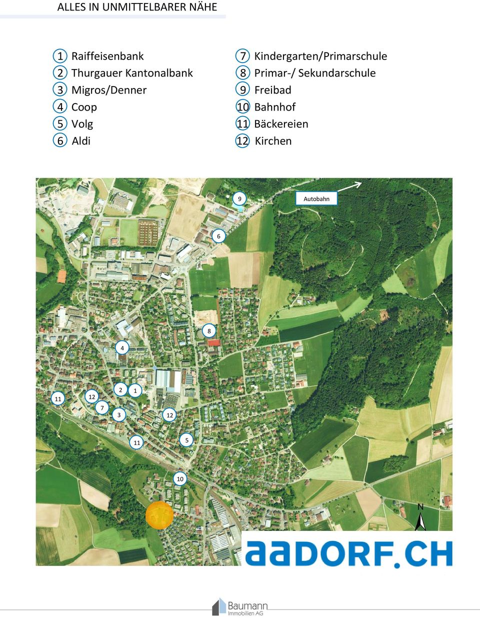 Sekundarschule 3 Migros/Denner 9 Freibad 4 Coop 10 Bahnhof 5