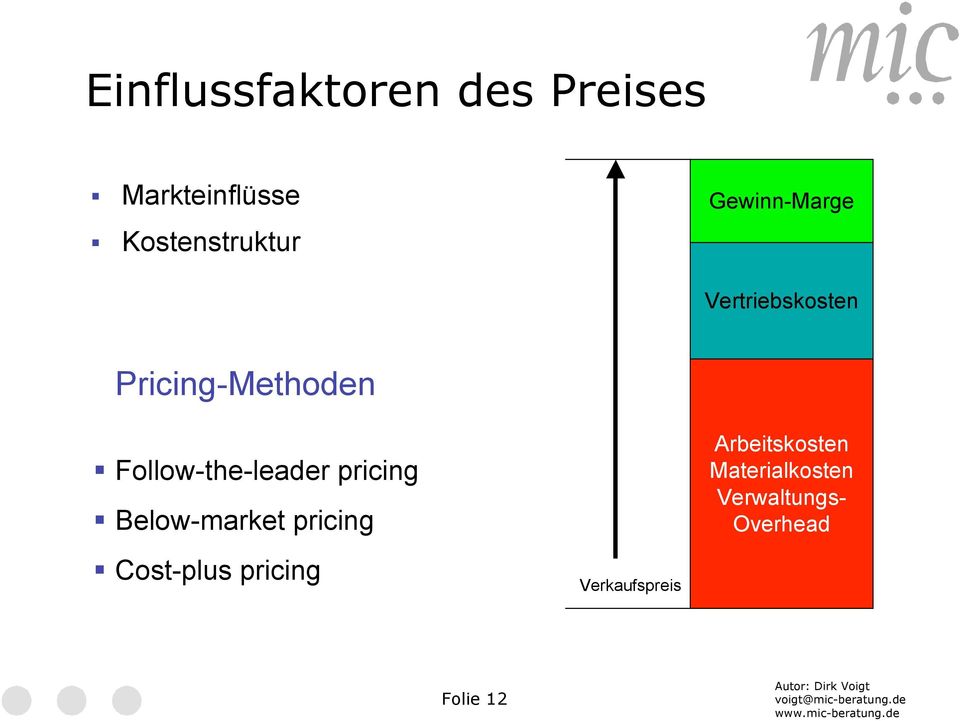 Follow-the-leader pricing Below-market pricing Cost-plus