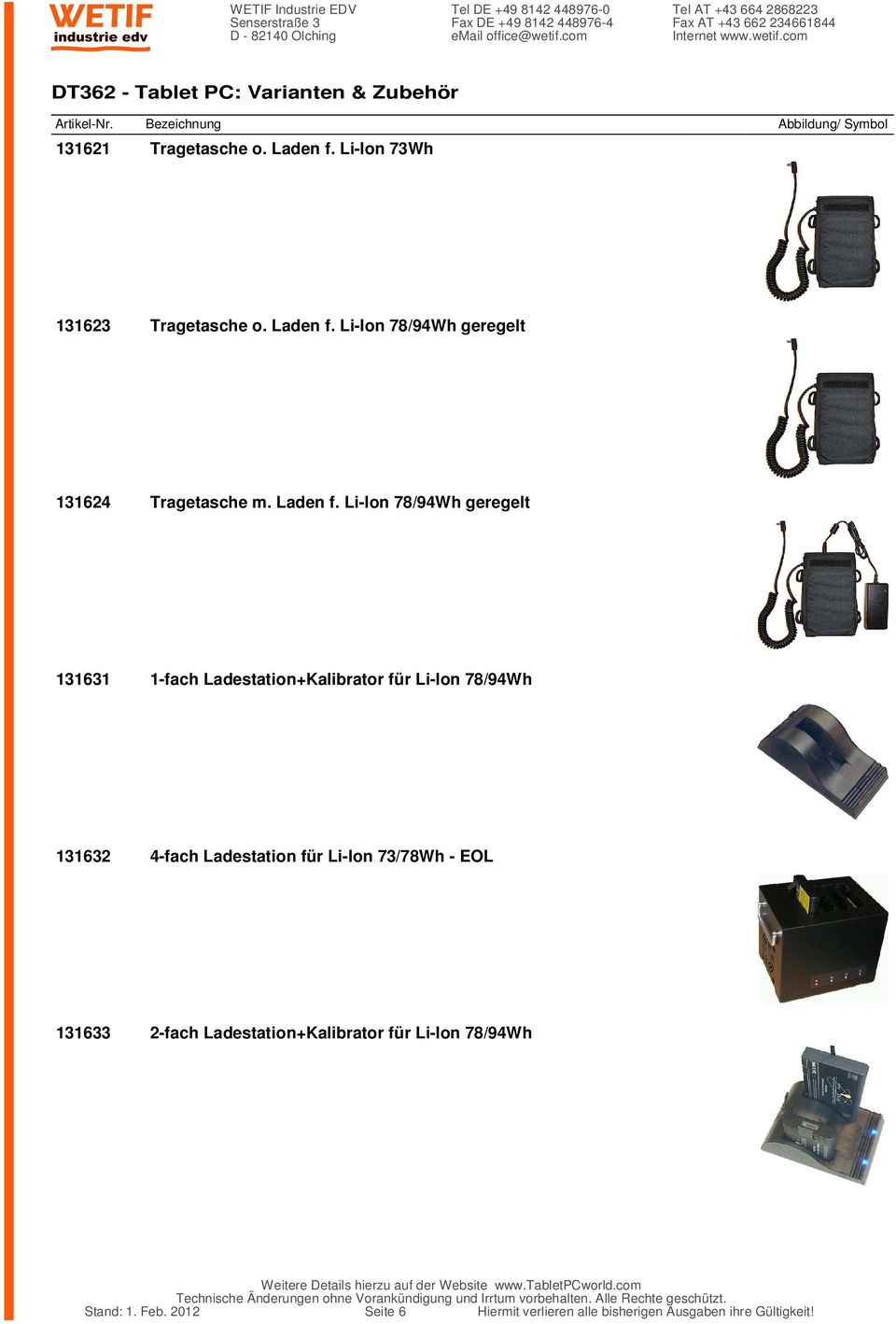 Li-Ion 78/94Wh geregelt 131631 1-fach Ladestation+Kalibrator für Li-Ion 78/94Wh 131632 4-fach