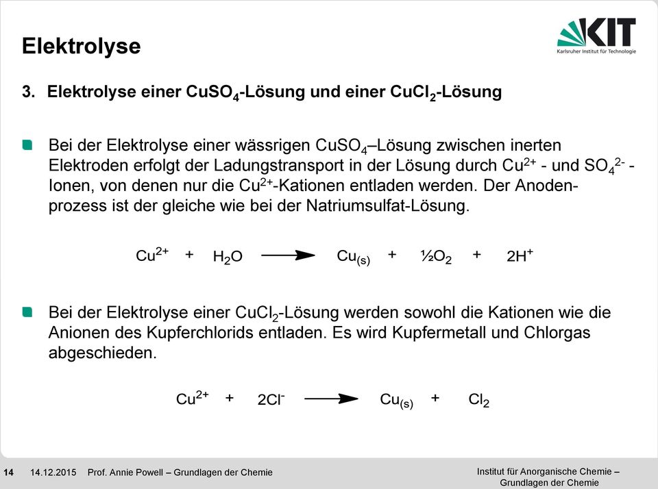 Elektroden erfolgt der Ladungstransport in der Lösung durch Cu 2+ - und SO 4 2- - Ionen, von denen nur die Cu 2+ -Kationen