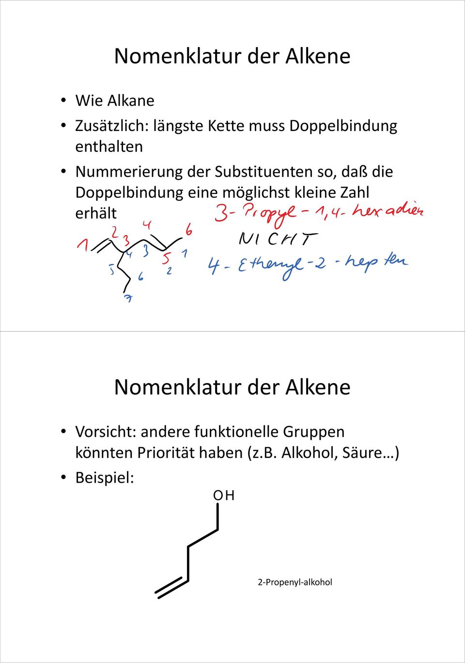 möglichst kleine Zahl erhält Nomenklatur der Alkene Vorsicht: andere