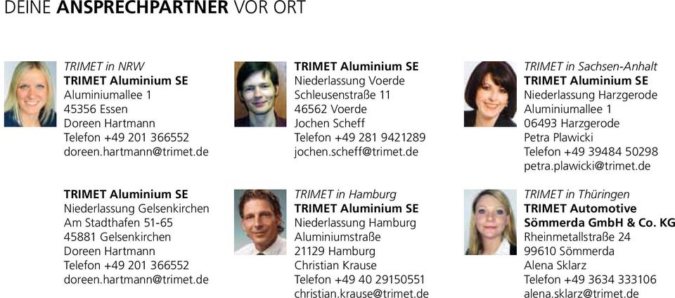 de TRIMET Aluminium SE Niederlassung Voerde Schleusenstraße 11 46562 Voerde Jochen Scheff Telefon +49 281 9421289 jochen.scheff@trimet.