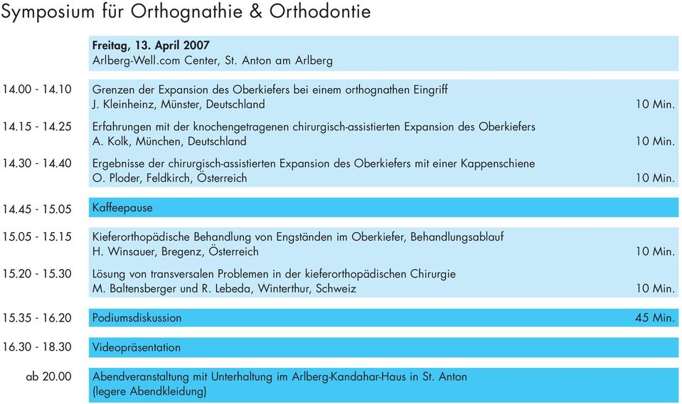 Erfahrungen mit der knochengetragenen chirurgisch-assistierten Expansion des Oberkiefers A. Kolk, München, Deutschland 10 Min.