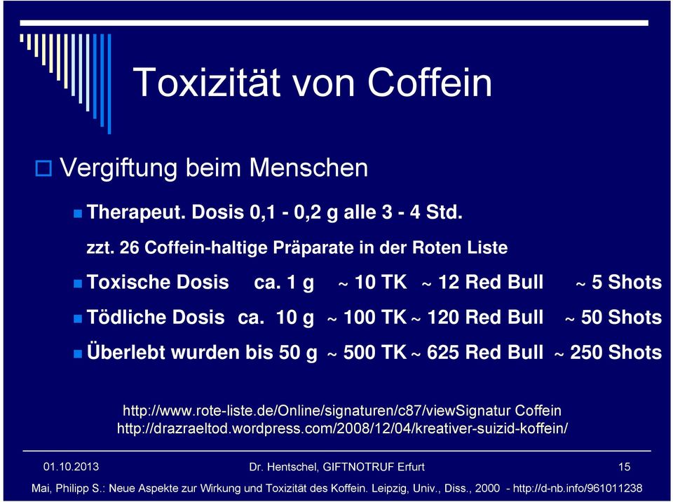 10 g ~ 100 TK ~ 120 Red Bull ~ 50 Shots Überlebt wurden bis 50 g ~ 500 TK ~ 625 Red Bull ~ 250 Shots http://www.rote-liste.