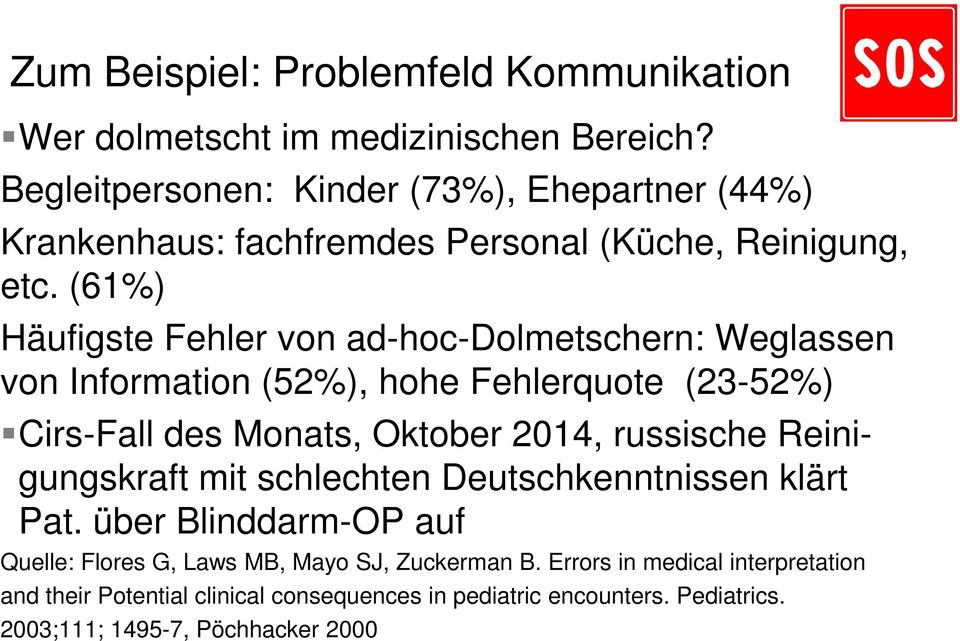 (61%) Häufigste Fehler von ad-hoc-dolmetschern: Weglassen von Information (52%), hohe Fehlerquote (23-52%) Cirs-Fall des Monats, Oktober 2014, russische