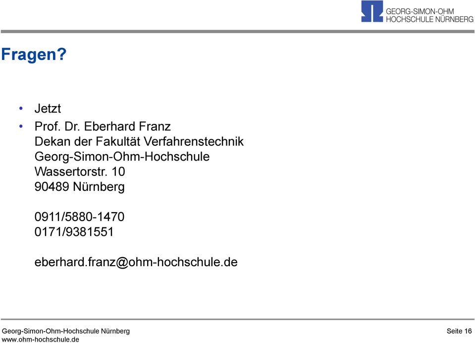 Verfahrenstechnik Georg-Simon-Ohm-Hochschule