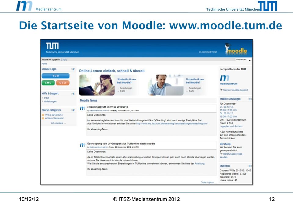 Startseite von Moodle: www.