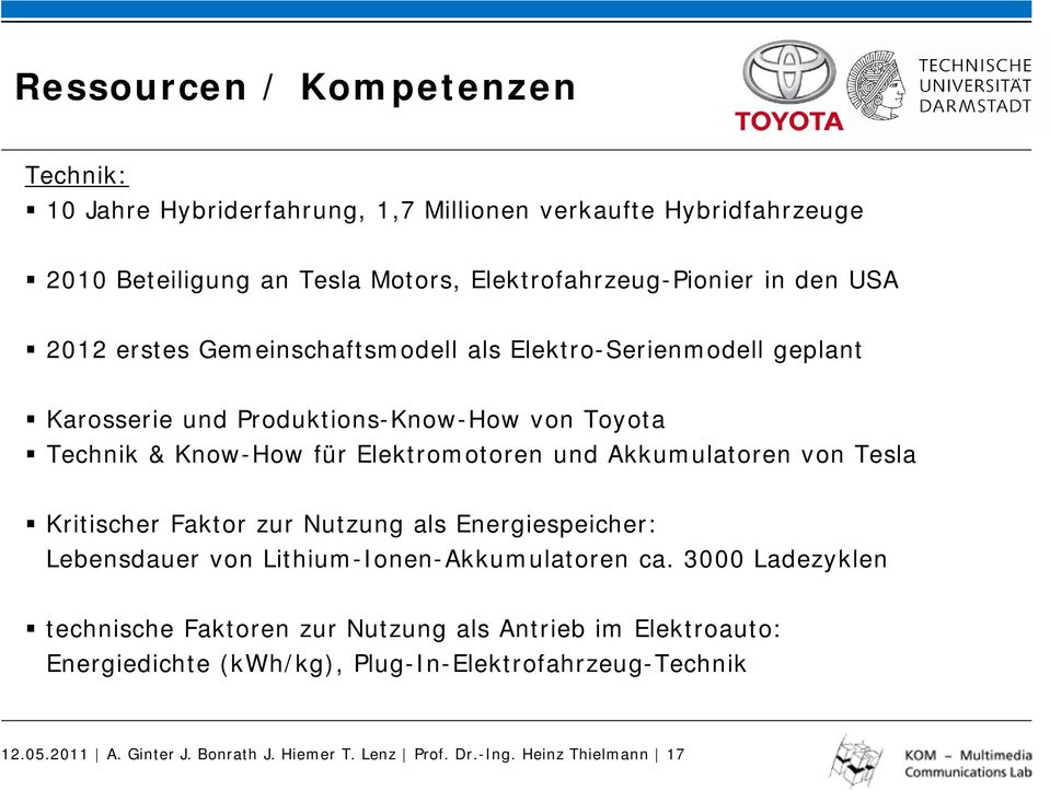 Toyota Technik & Know-How für Elektromotoren und Akkumulatoren von Tesla Kritischer Faktor zur Nutzung als Energiespeicher: Lebensdauer von