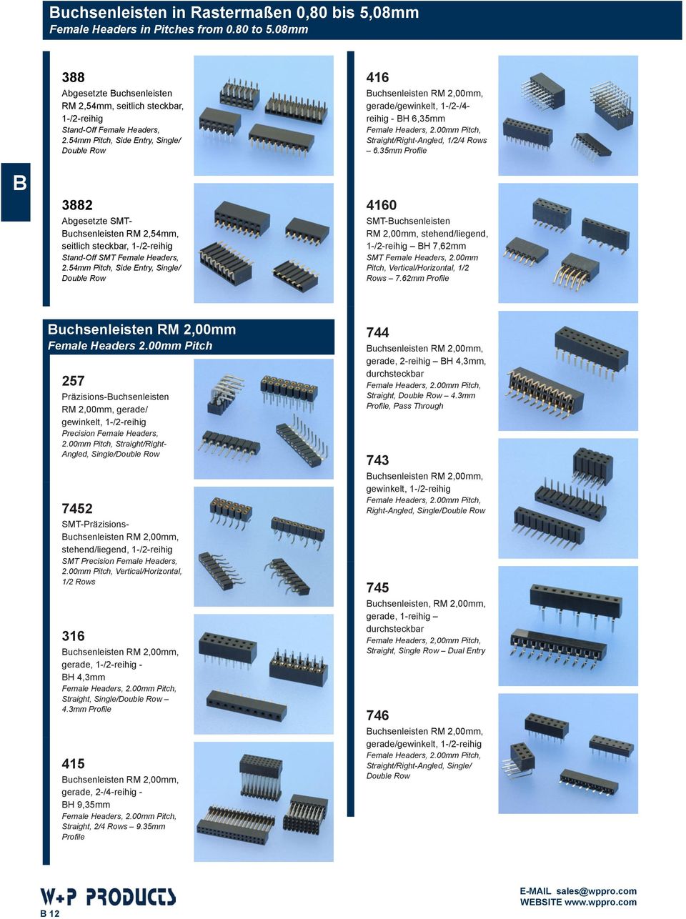 54mm Pitch, Side Entry, Single/ Double Row Female Headers, 2.00mm Pitch, Straight/Right-Angled, 1/2/4 Rows 6.